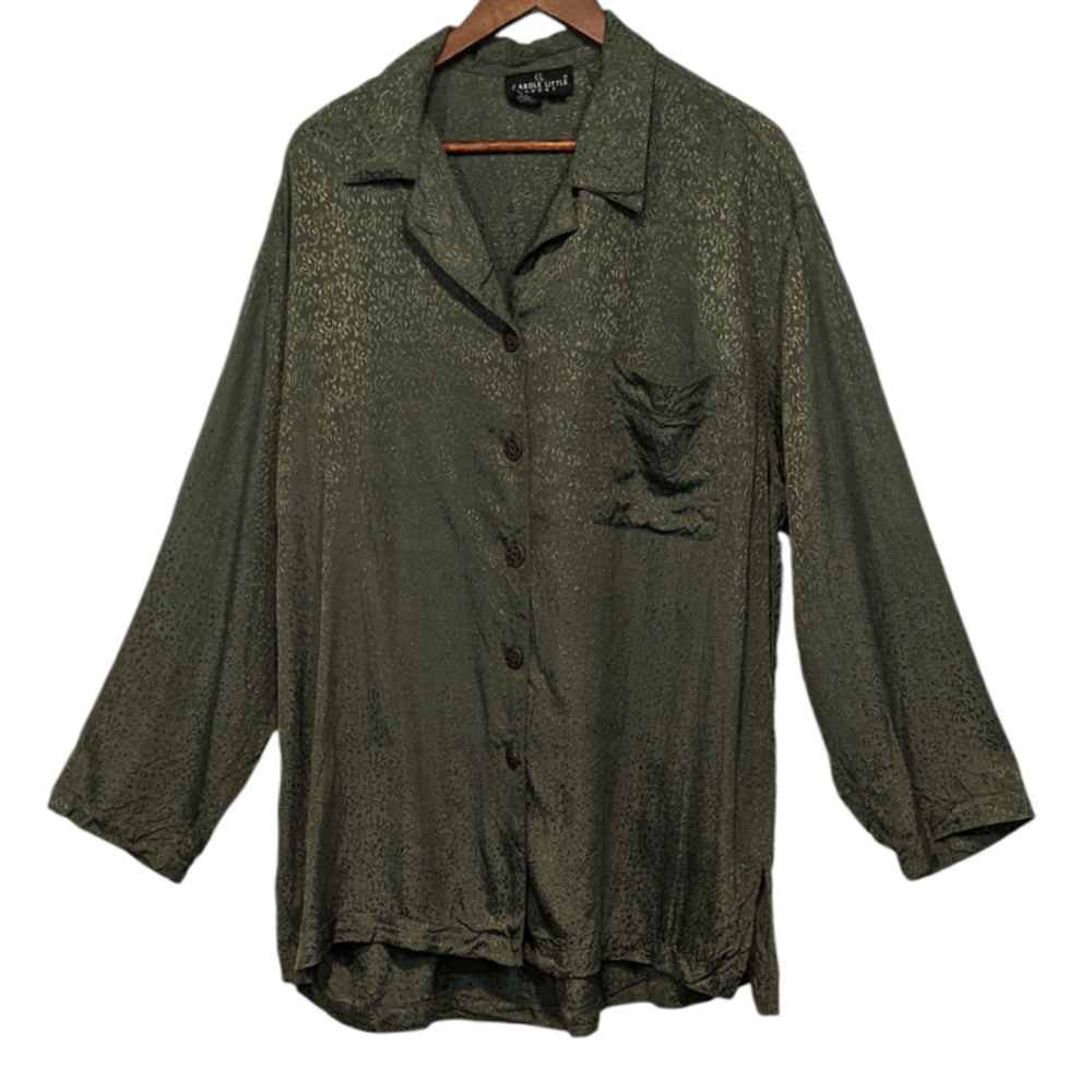 VTG Carole Little Fall Green Button Front Paisley Embroidery Blouse Shirt Top 14